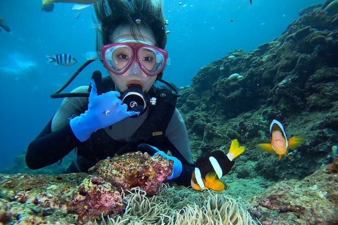 Boat entry diving at the Blue Cave in Onna Village, Okinawa! - Reaching the Blue Cave by boat